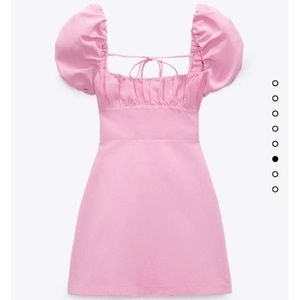 ZARA Pink Linen Puff Sleeve Mini Dress NWT